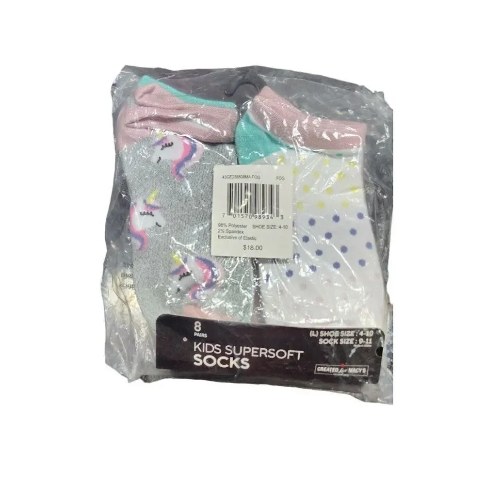 Kids Supersoft 8 Pack Ankle Socks, Large